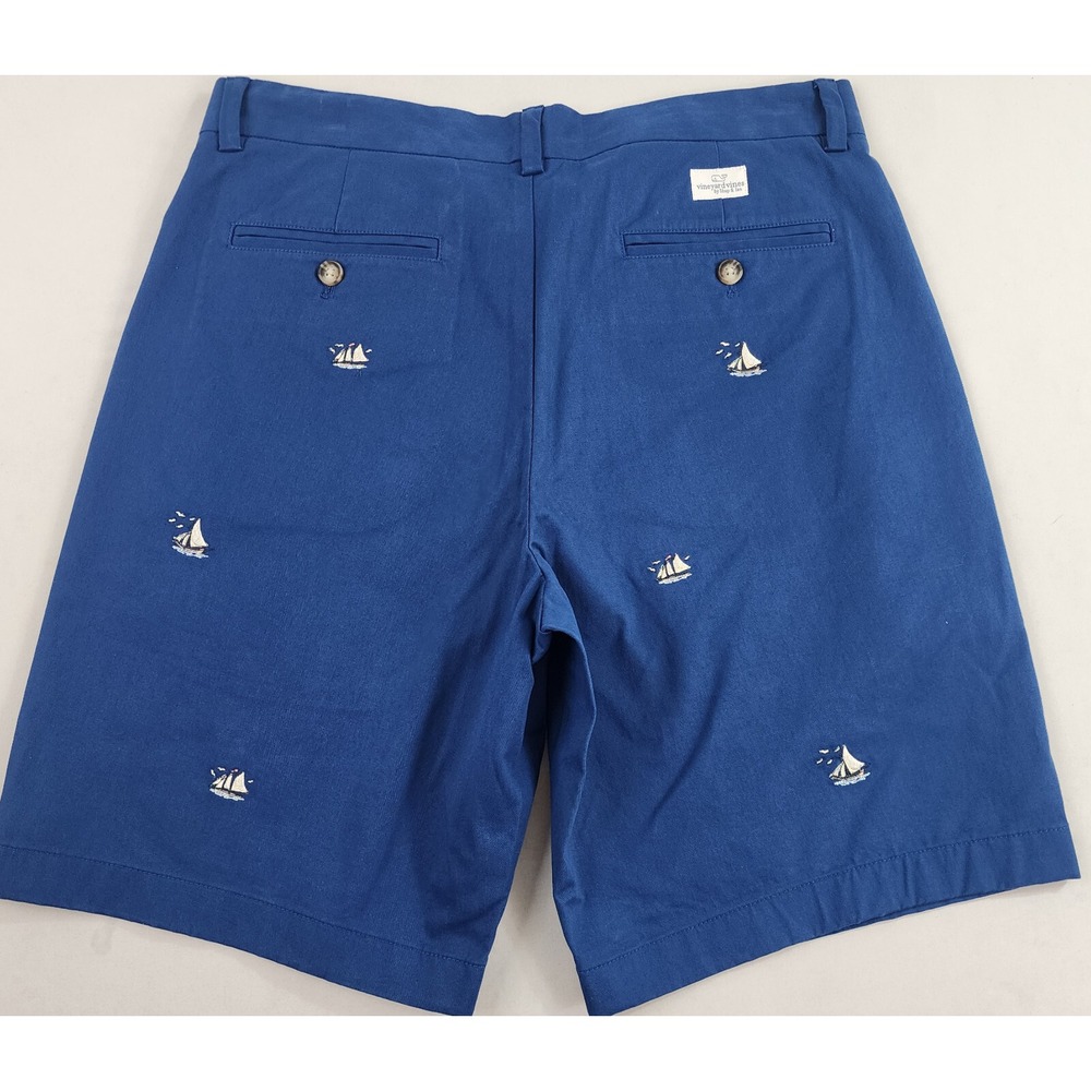 Vineyard Vines breaker shorts W 32 blue pockets zip 9" boats whale $89 mens